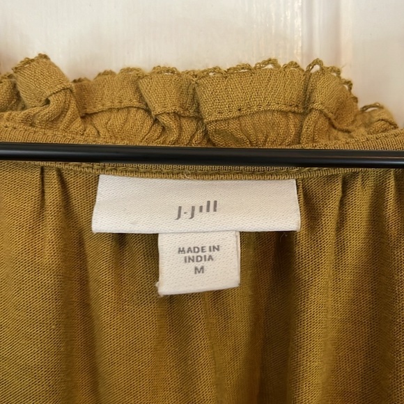 J.Jill | Floral Embroidered Flowy Yellow Gold Ruffle Collar Tee Medium Boho - Picture 6 of 10